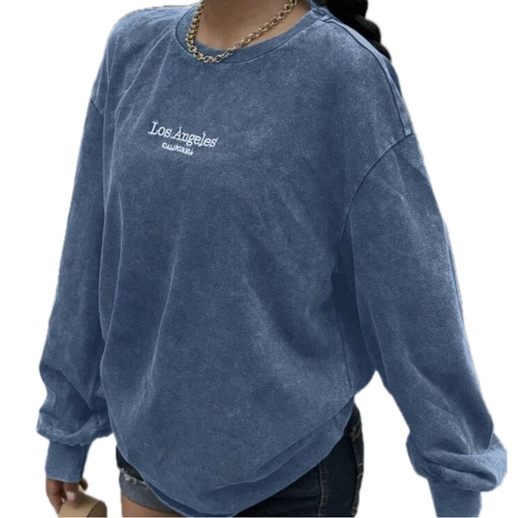 zoeserendipity Tops - Embroidered Detail Blue Oversized Long Sleeve Tee